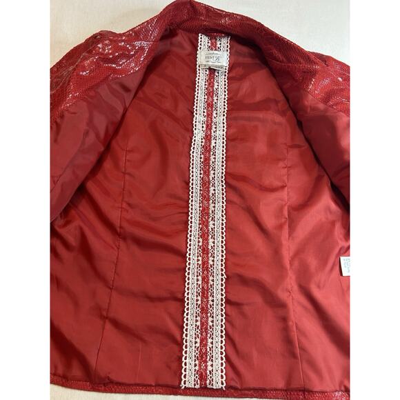 Just B Shiny Red Metallic Jacket w/Decorative Buttons Small Snakeskin Print - Picture 4 of 10